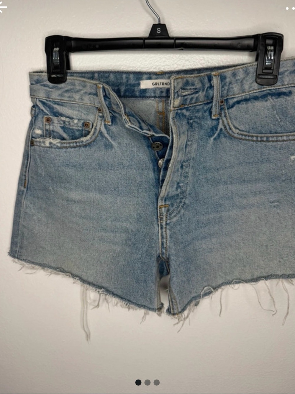 GRLFRND Faded Light Blue High-Rise Denim Cutoffs